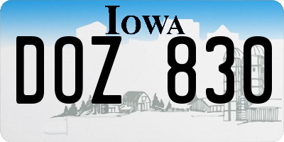 IA license plate DOZ830
