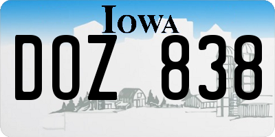 IA license plate DOZ838