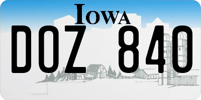 IA license plate DOZ840