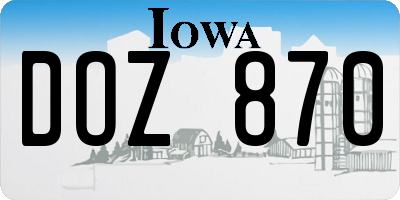 IA license plate DOZ870