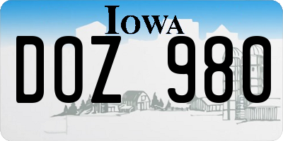 IA license plate DOZ980