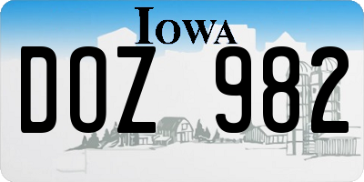 IA license plate DOZ982