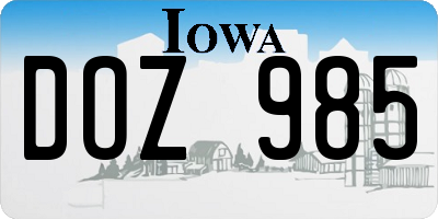 IA license plate DOZ985