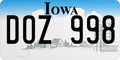 IA license plate DOZ998
