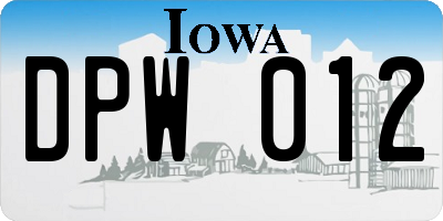 IA license plate DPW012