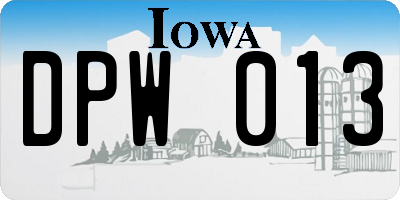 IA license plate DPW013