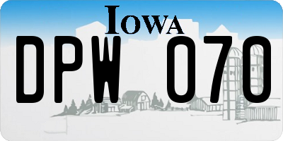 IA license plate DPW070