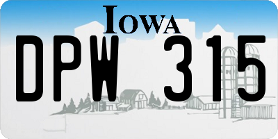 IA license plate DPW315