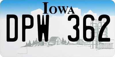 IA license plate DPW362