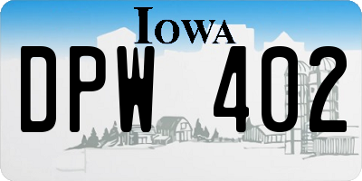 IA license plate DPW402