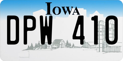 IA license plate DPW410