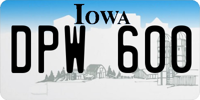 IA license plate DPW600