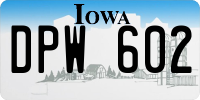 IA license plate DPW602