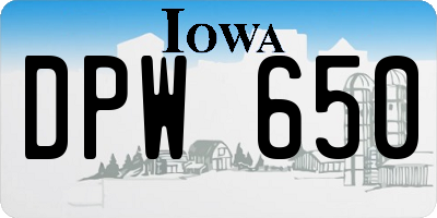 IA license plate DPW650