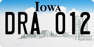 IA license plate DRA012
