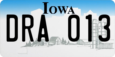 IA license plate DRA013