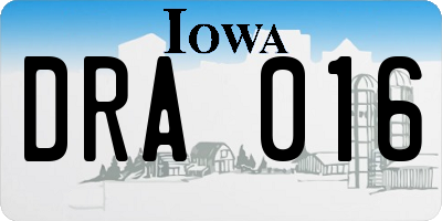 IA license plate DRA016