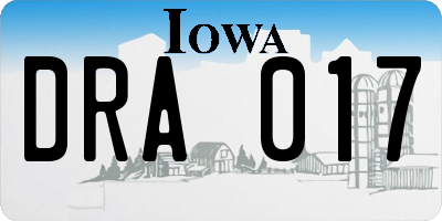 IA license plate DRA017