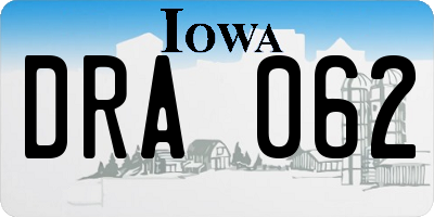IA license plate DRA062