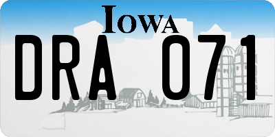 IA license plate DRA071