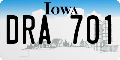 IA license plate DRA701