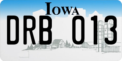 IA license plate DRB013