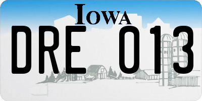 IA license plate DRE013
