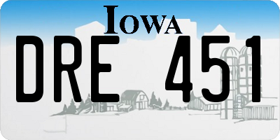 IA license plate DRE451