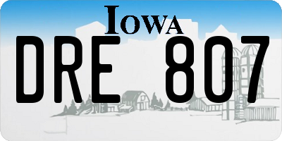 IA license plate DRE807