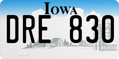 IA license plate DRE830