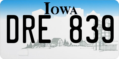 IA license plate DRE839