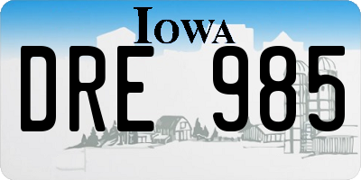 IA license plate DRE985