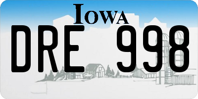 IA license plate DRE998