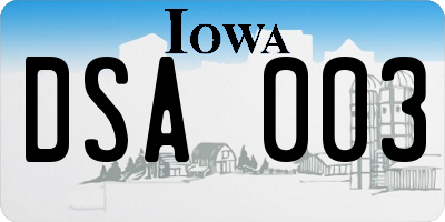 IA license plate DSA003