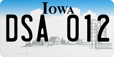 IA license plate DSA012