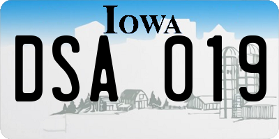 IA license plate DSA019