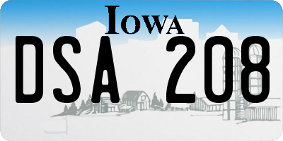 IA license plate DSA208