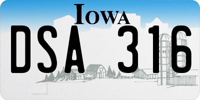 IA license plate DSA316