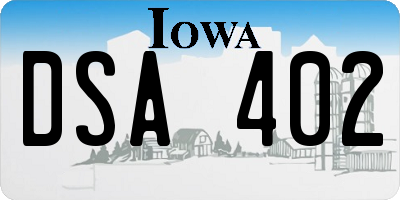 IA license plate DSA402