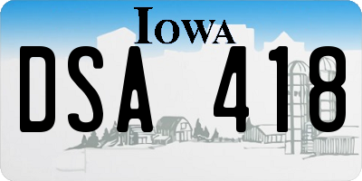 IA license plate DSA418