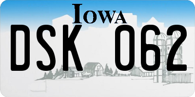 IA license plate DSK062