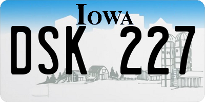 IA license plate DSK227