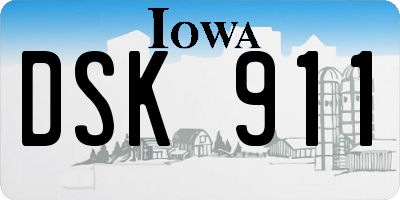 IA license plate DSK911