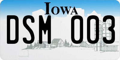 IA license plate DSM003