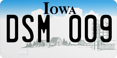 IA license plate DSM009
