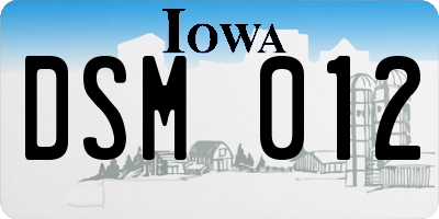 IA license plate DSM012