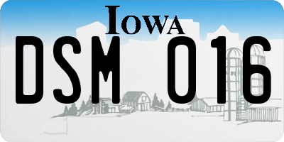 IA license plate DSM016