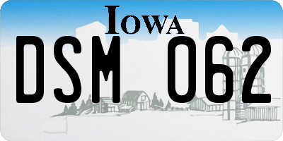 IA license plate DSM062