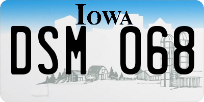 IA license plate DSM068