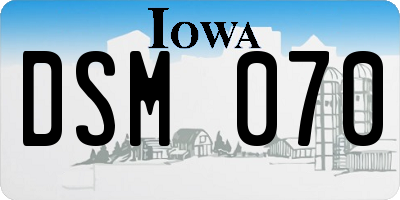 IA license plate DSM070